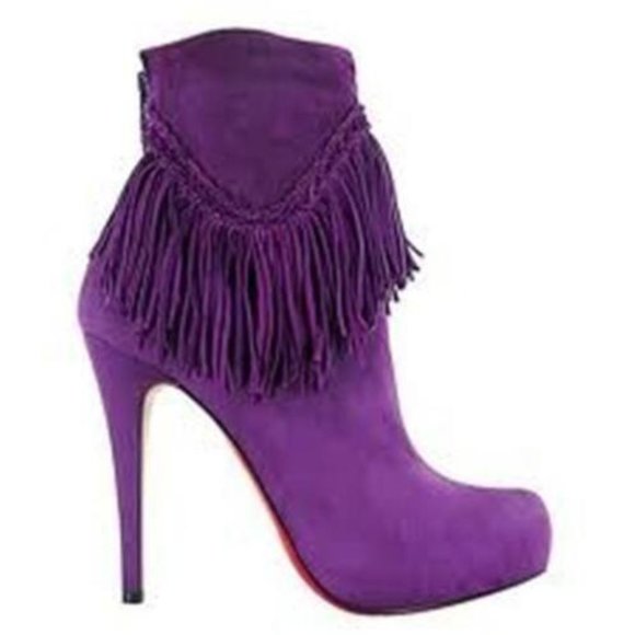 Christian Louboutin ROM 120 Suede Fringe Platform Ankle Bootie Boots - Picture 1 of 15